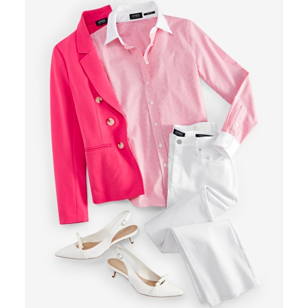 Jones New York Pink and White Striped Button-Down 💯 Cotton Shirt